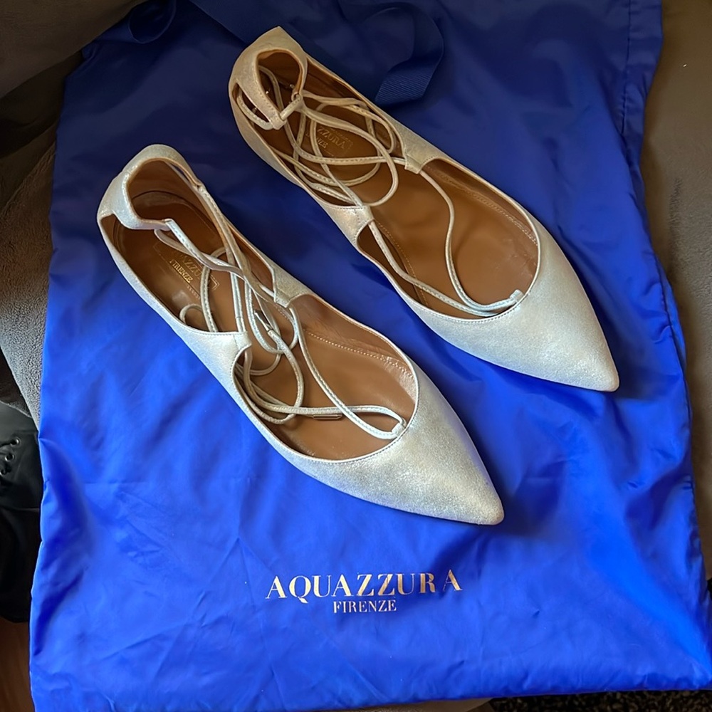 Aquazurra Christy silver wrap flats size 41